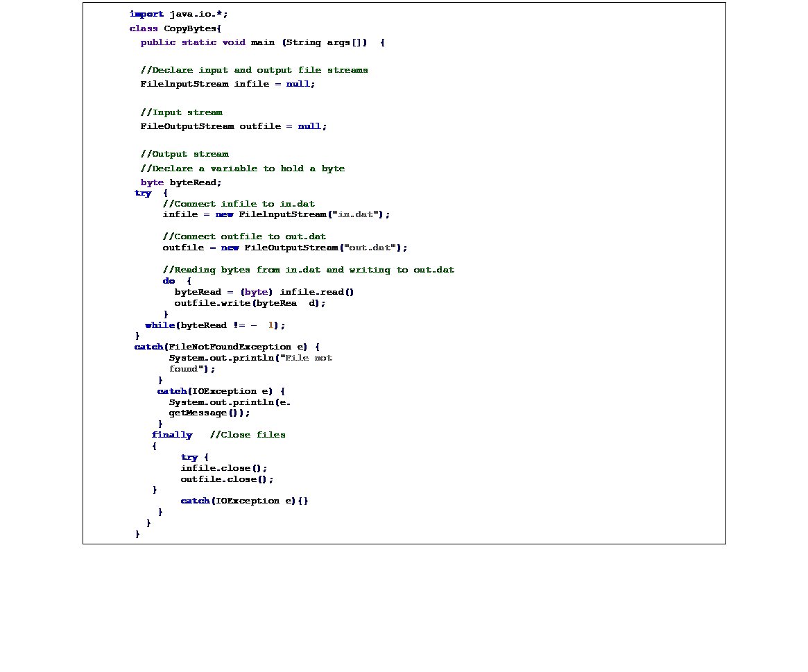 Text Box import java.io.*; class CopyBytes{ public static void main